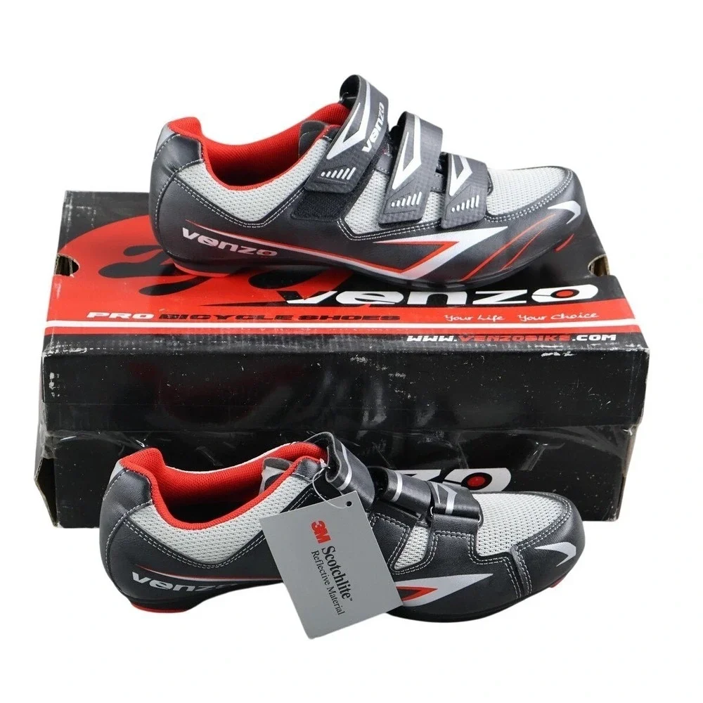 Road Cycling Shoes Womens 9 Mens 7.5 Venzo Biking Riding Shoes SH-R07B- 3 strap
